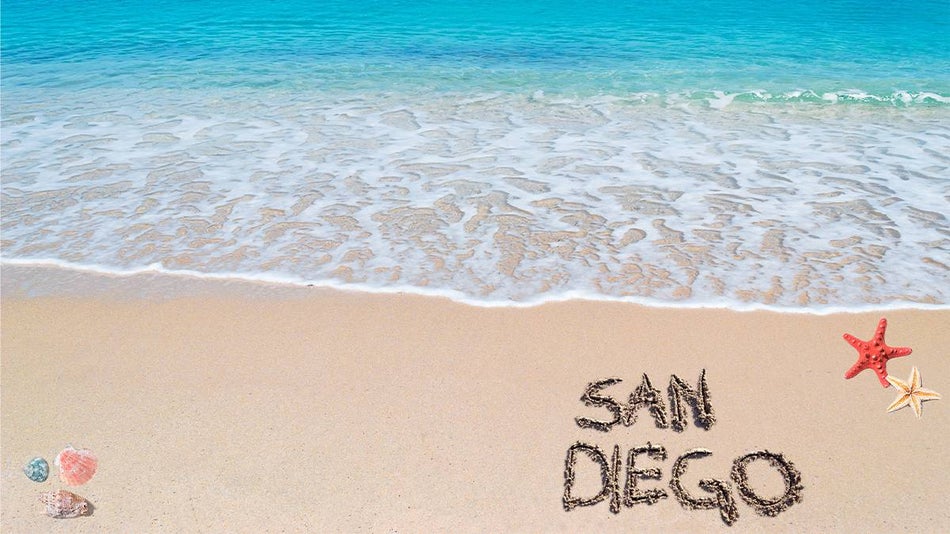 San Diego written on the sand at the Beach Clip Art - San Diego, California, USA