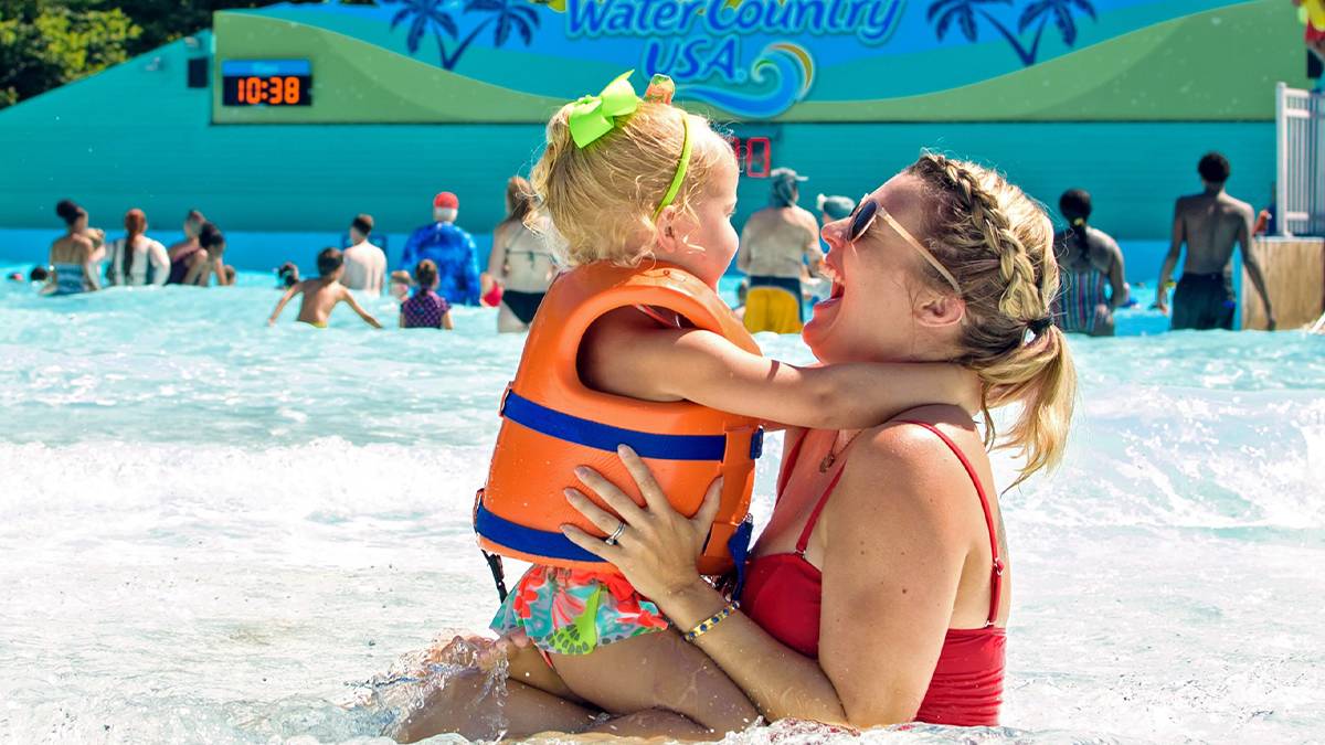 close up of mom and daughter at Water Country USA in Williamsburg, Virginia, USA