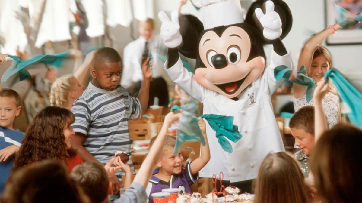 kids with Mickey character at Disney's Contemporary Resort at Walt Disney World in Orlando, Florida, USA