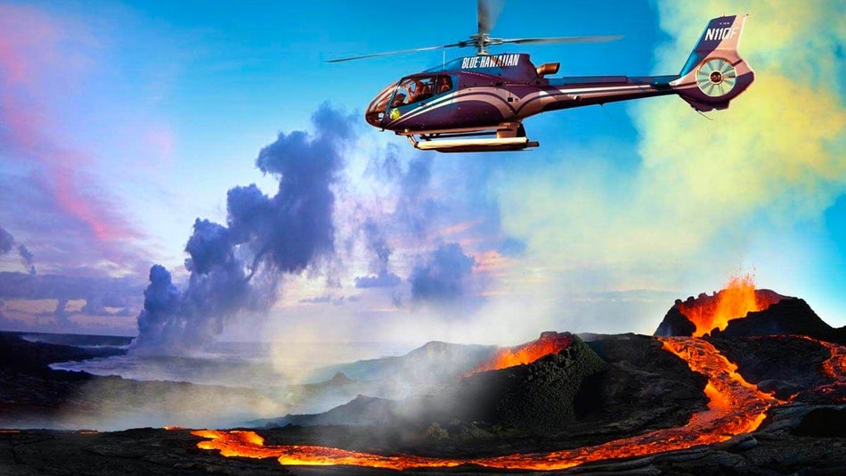 Blue Hawaiian Helicopter Tour Over Volcano and lava - The Big Island, Hawaii, USA