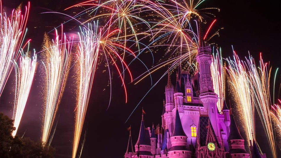 Fireworks at Cinderella's Castle at Night at Disney World's Magic Kingdom - Orlando, Florida, USA