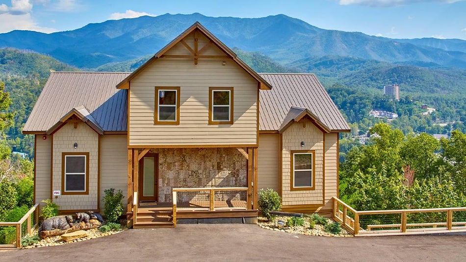 Exterior Front View of a Log Cabin with Hearthside Cabin Rentals - Gatlinburg, Tennessee, USA