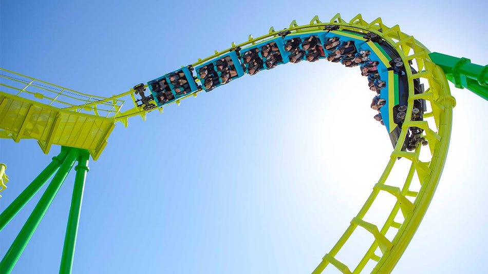 People upside down while riding Boomerang at Knott's Berry Farm - Los Angeles, California, USA