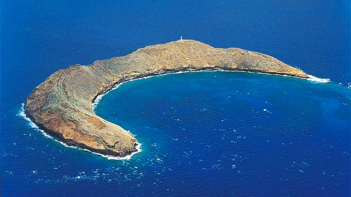 Aerial View of Molokini Crater and Ocean - Maui, Hawaii, USA