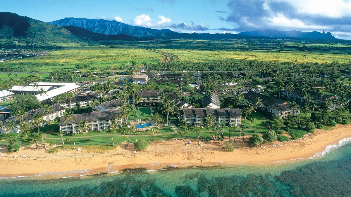 Aerial View of the beach and Aston Islander on the Beach - Kauai, Hawaii, USA