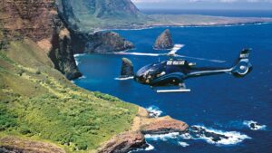 Helicopter over the ocean with Blue Hawaiian Helicopter Tours - Maui, Hawaii, USA