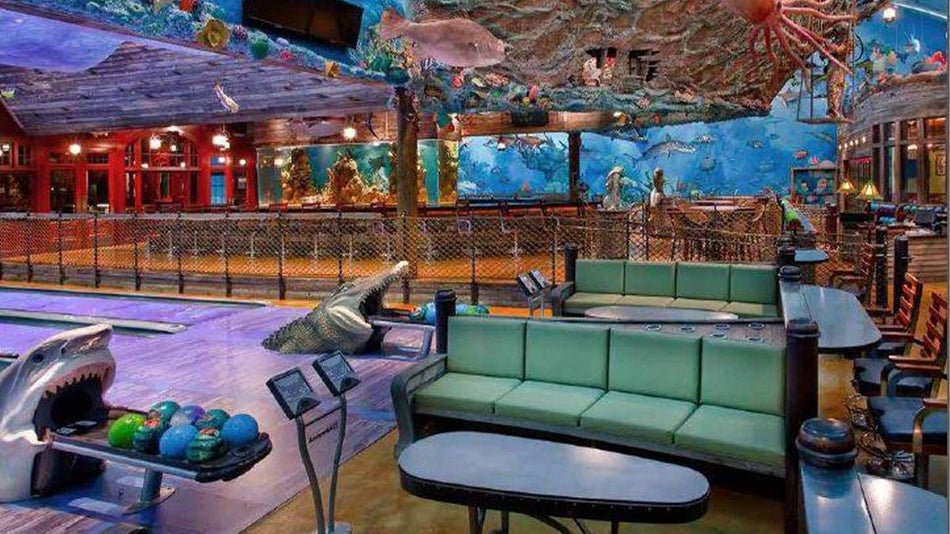 interior view of bowling alley with sea theme at Fun Mountain in Branson, Missouri, USA