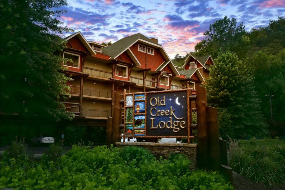 exterior ground view with trees at Old Creek Lodge in Gatlinburg, Tennessee, USA