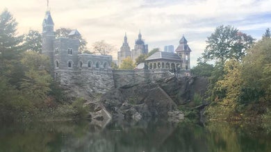 exterior view of lake on a sunny day at Belvedere Castle Central Park in NYC, New York, USA