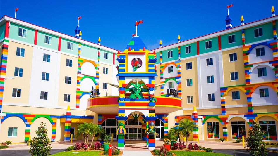 exterior view of entrance to LEGOLAND Florida Hotel in Orlando, Florida, USA