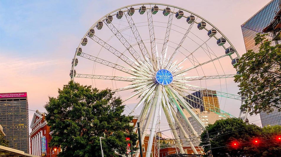 close up of SkyView Atlanta Ferris Wheel on a summer day in Atlanta, Georgia, USA