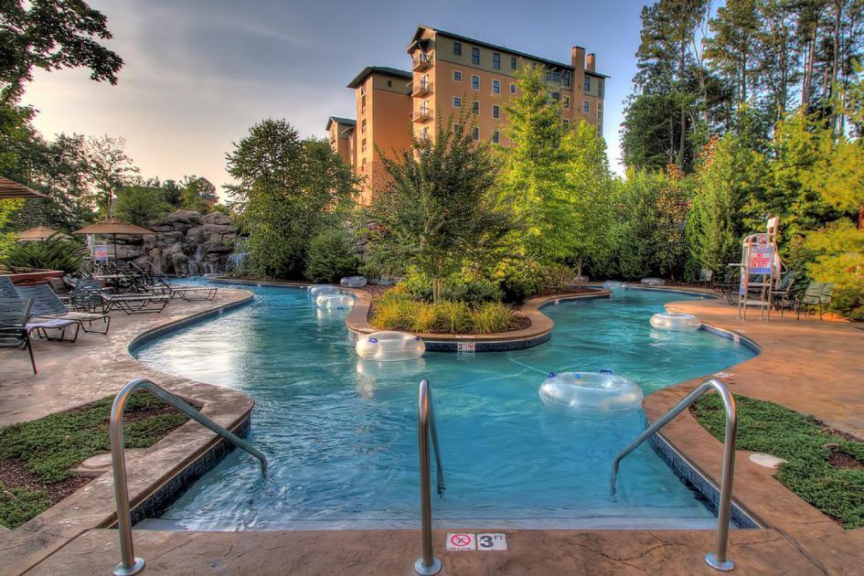 view of lazy pool and Riverstone Resort & Spa in background at Pigeon Forge, Tennessee, USA