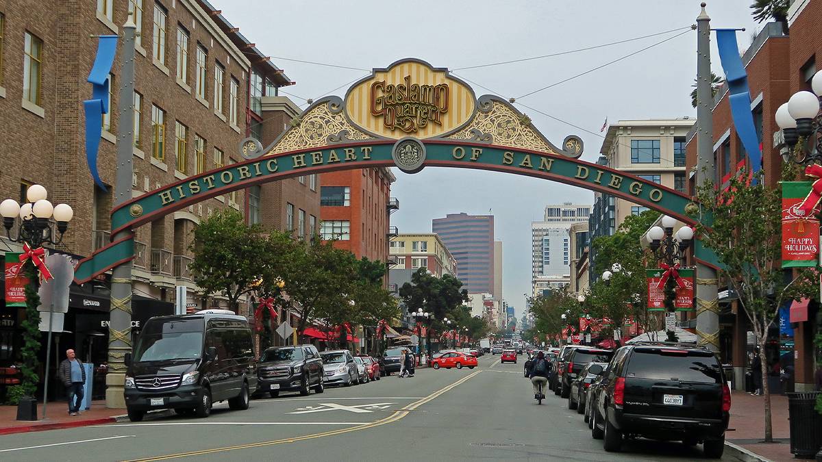 historic heart of San Diego sign in the Gaslamp Quarter in San Diego, California, USA