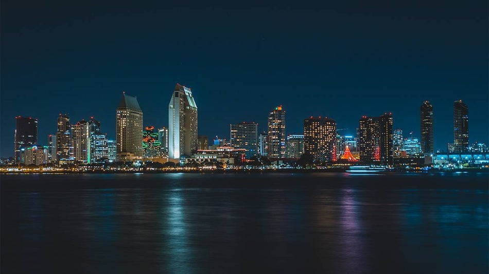 night cityscape skyline of San Diego, California, USA