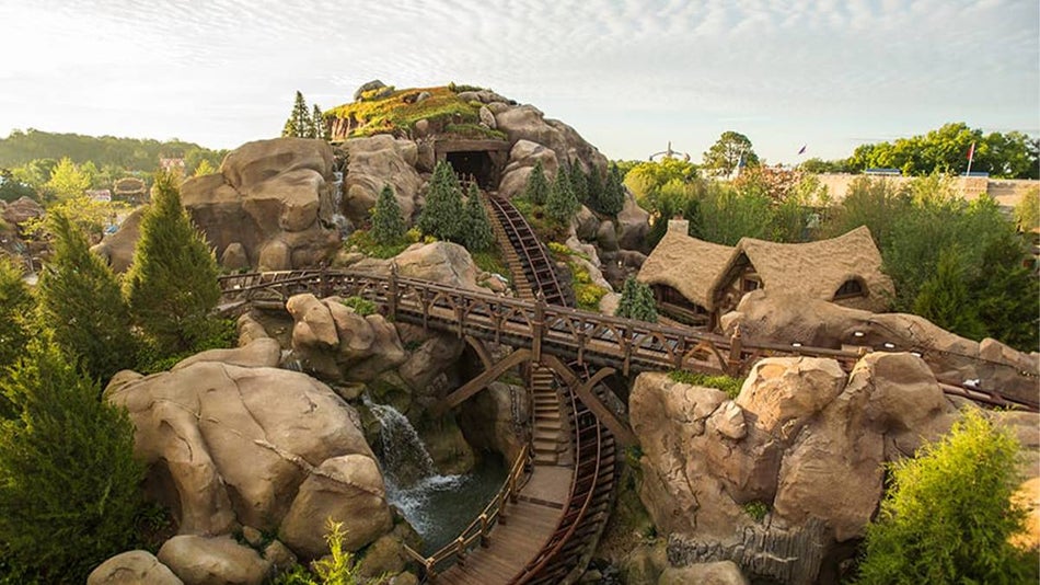 Aerial view of Seven Dwarfs Mine Train at Magic Kingdom in Walt Disney World in Orlando, Florida, USA