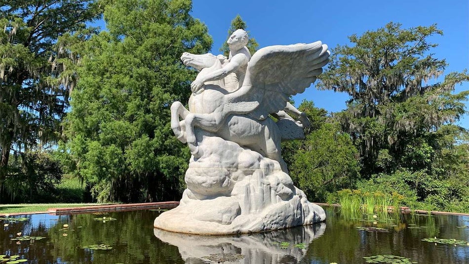 Brookgreen Gardens Statue of a woman on a pegasus in Myrtle Beach, South Carolina, USA