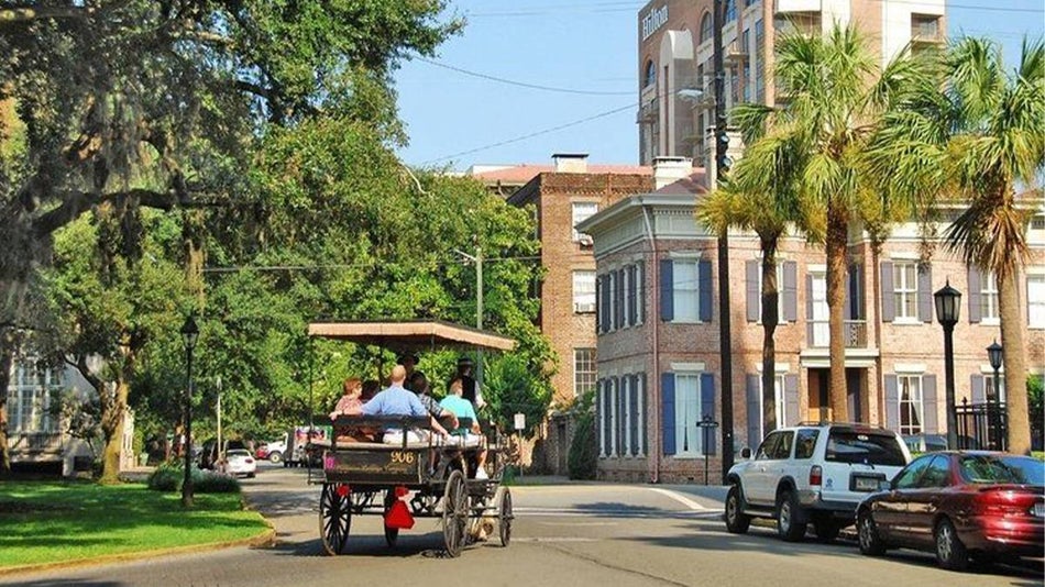 downtown carriage ride through savannah georgia on a beautiful summer day