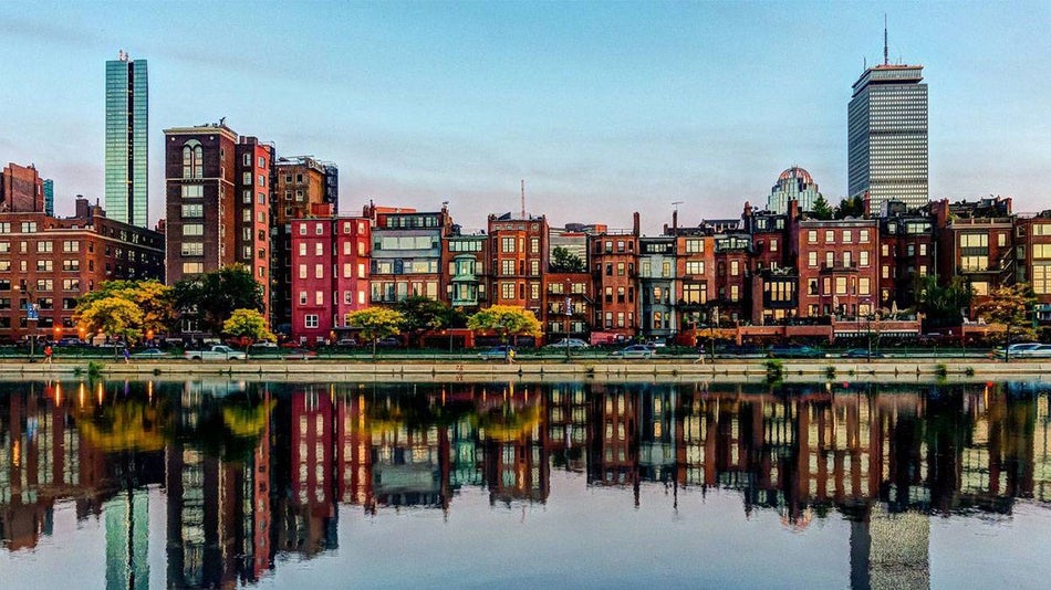 reflection of boston skyline in water