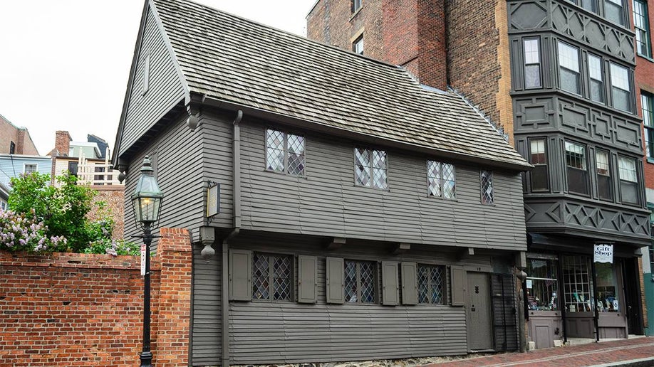 exterior street view of The Paul Revere House in Boston, Massachusetts, USA