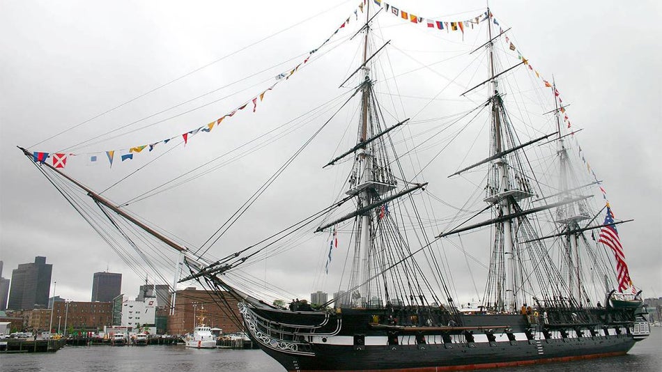 the USS Constitution ship sailing in the Boston harbor in Boston, Massachusetts, USA