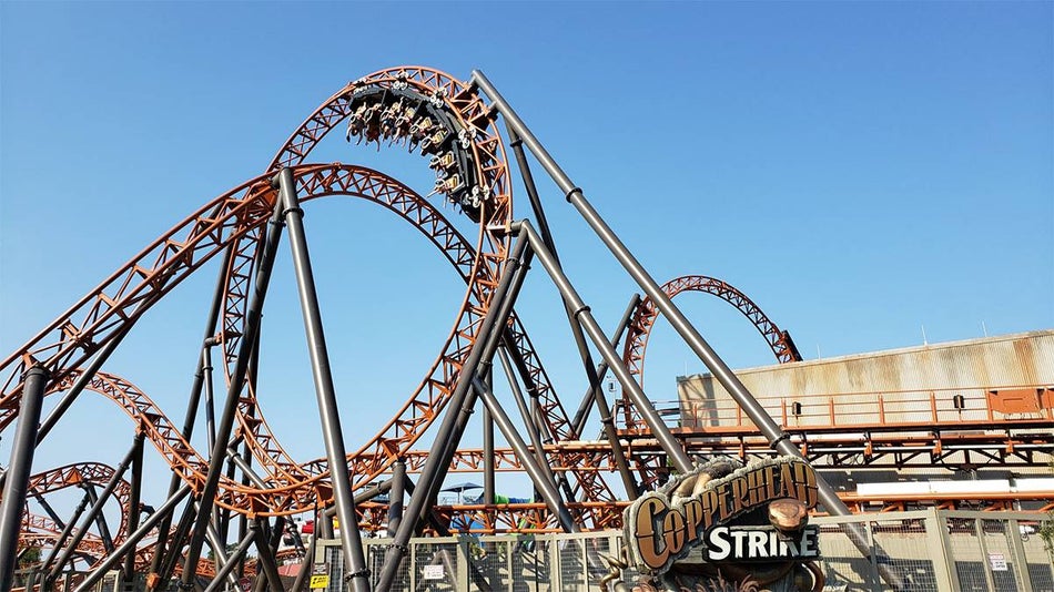 Copperhead Strike at Carowinds on a sunny day in Charlotte, North Carolina, USA