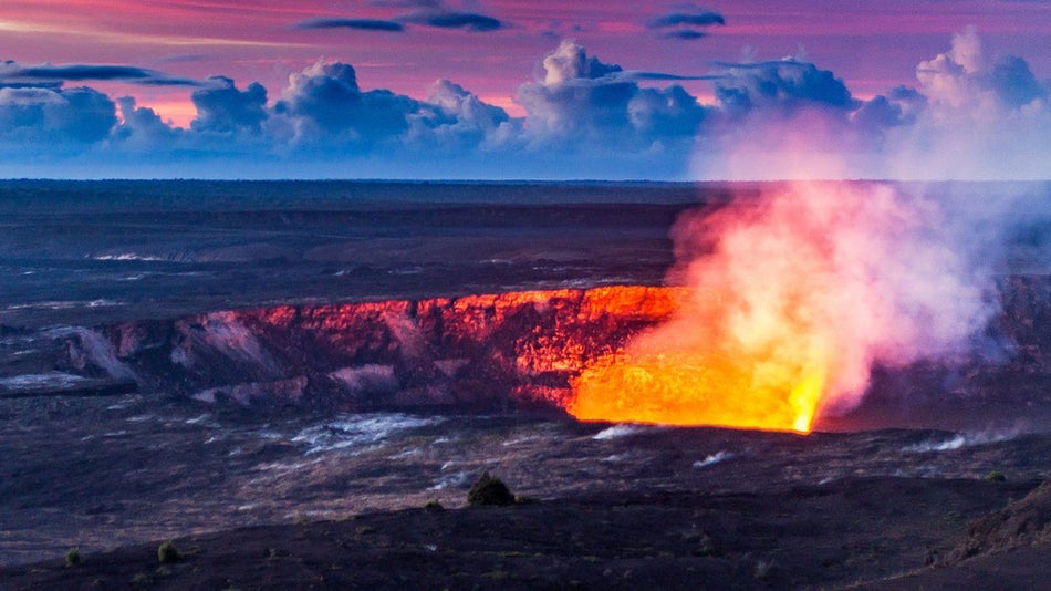 dawn sunrise at the lava lake Halema'uma'u crater near Honolulu, Hawaii, USA