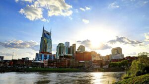Skyline View of Nashville, Tennessee, USA at Sunset