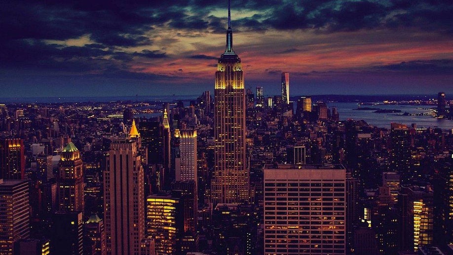 sunset over new york city skyline