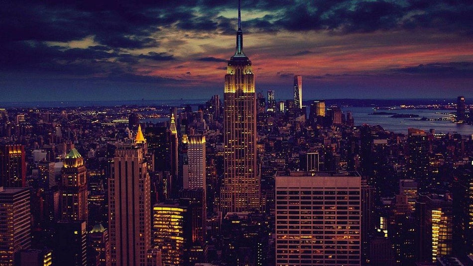 sunset over new york city skyline NYC, New York, USA