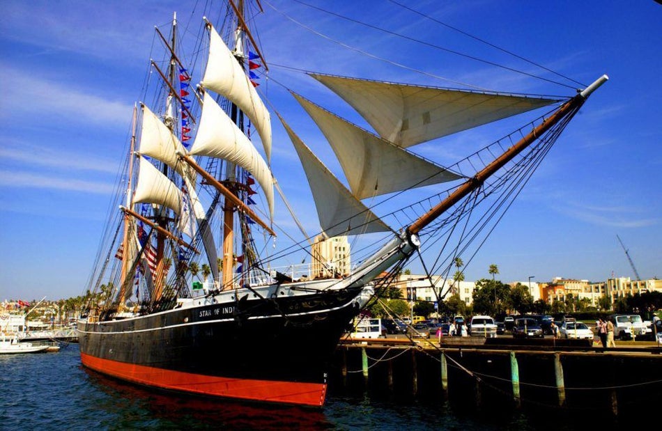 an iron-hulled sailing ship Star of India in the harbor in San Diego, California, USA