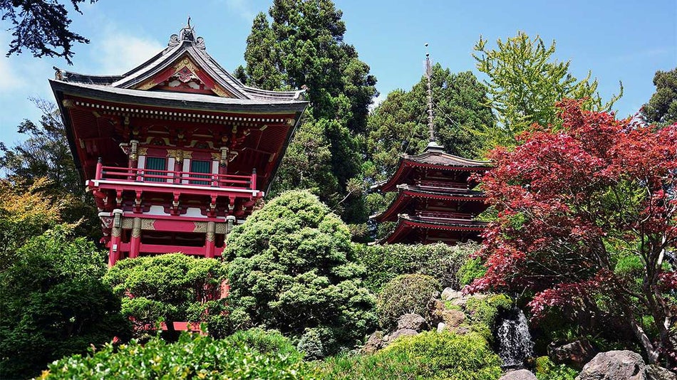 Exterior view of Japanese Tea Garden in San Francisco, California USA