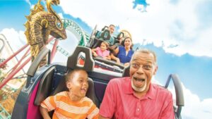 people on cobra curse roller coaster in busch gardens tampa florida