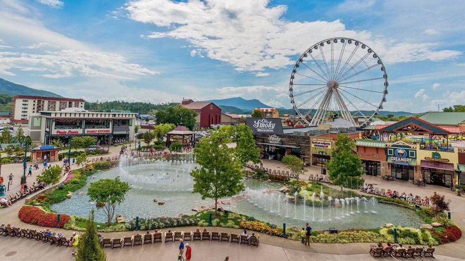aerial view over Pigeon Forge Outlet mall