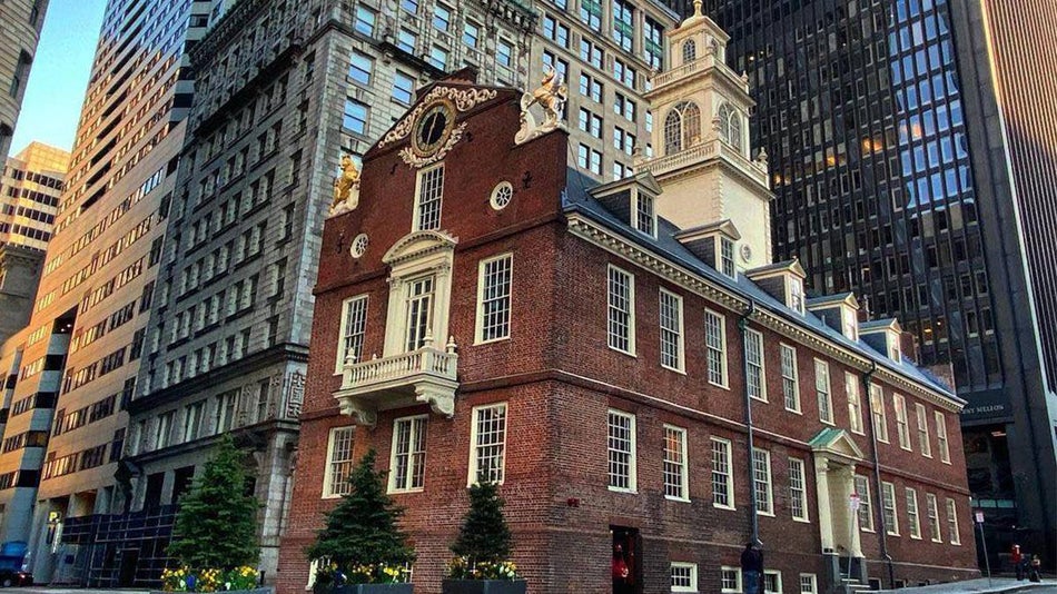 ground exterior view of the Old State House in Boston, Massachusetts, USA