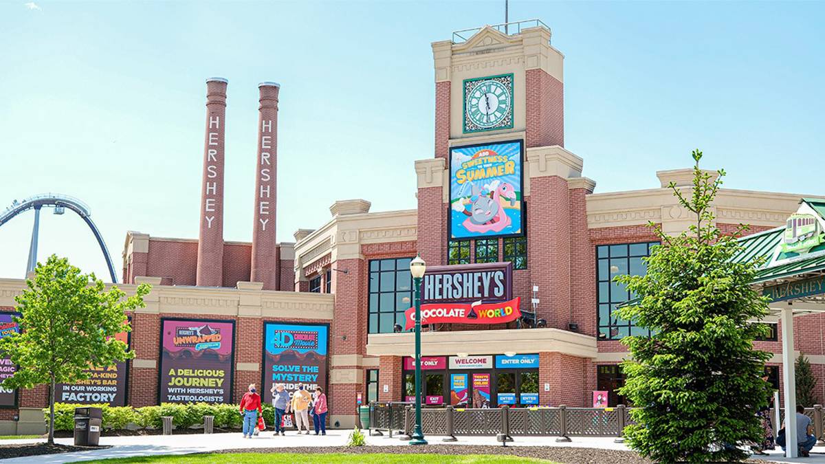 Entrance to Hershey's Chocolate World on a sunny day near Harrisburg, Pennsylvania, USA
