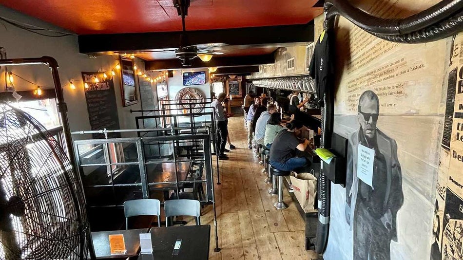 Looking down at the seating in Bukowski Tavern in Boston Massachusetts