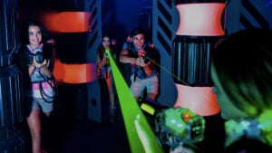 people playing lazer tag at Lazer Tag Arena in Boomers Boca Raton, Miami, Florida, USA