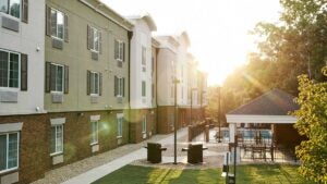 a back view of a candlewood suites