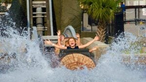 a picture of a children happily riding a log flume