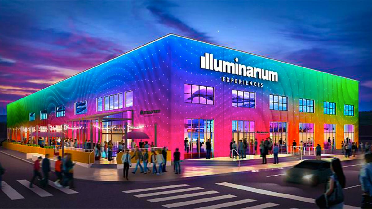 A front view of the Illuminarium building on the road