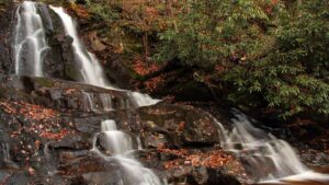 Laurel Falls with autumn trees in the great smoky mountains near Gatlinburg, Tennessee, USA