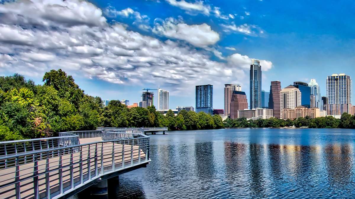 view of the austin skyline during daylight with blue skies