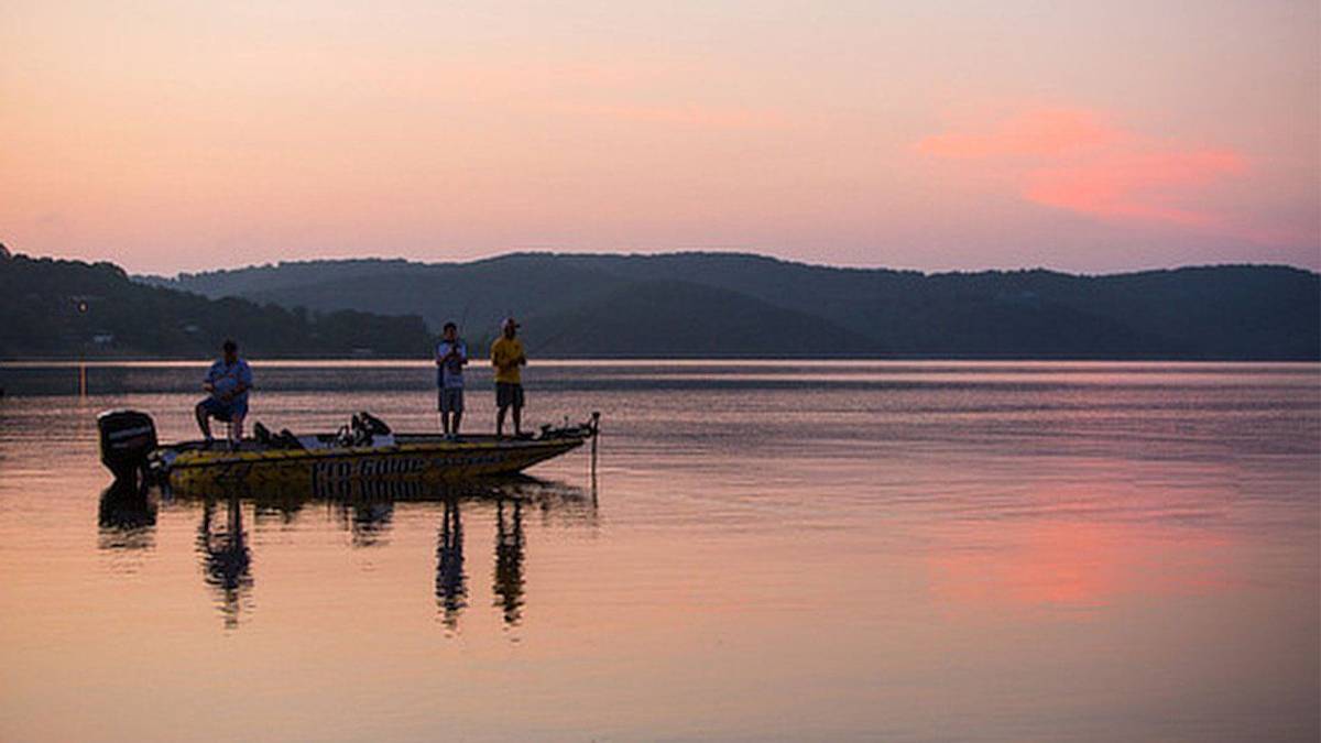 Table Rock Lake Men Fishing on Boat in Branson, Missouri, USA