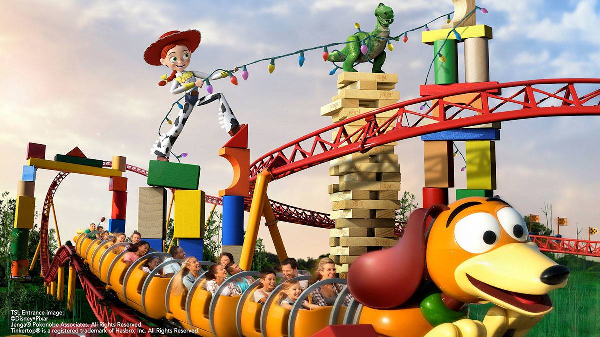 Families riding the Slinky Dog Dash Roller Coaster at Toy Story Land at Walt Disney World in Orlando, Florida, USA