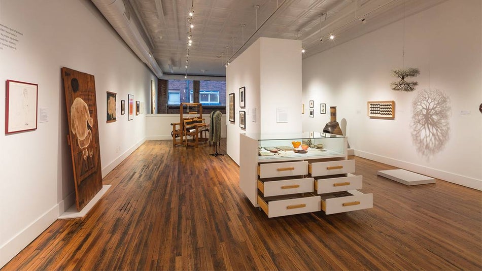 interior close up view of pieces of art at Black Mountain College Museum + Arts Center in Asheville, North Carolina, USA