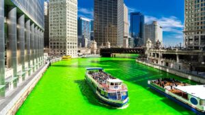 green chicago river for st patricks day in Chicago, Illinois, USA