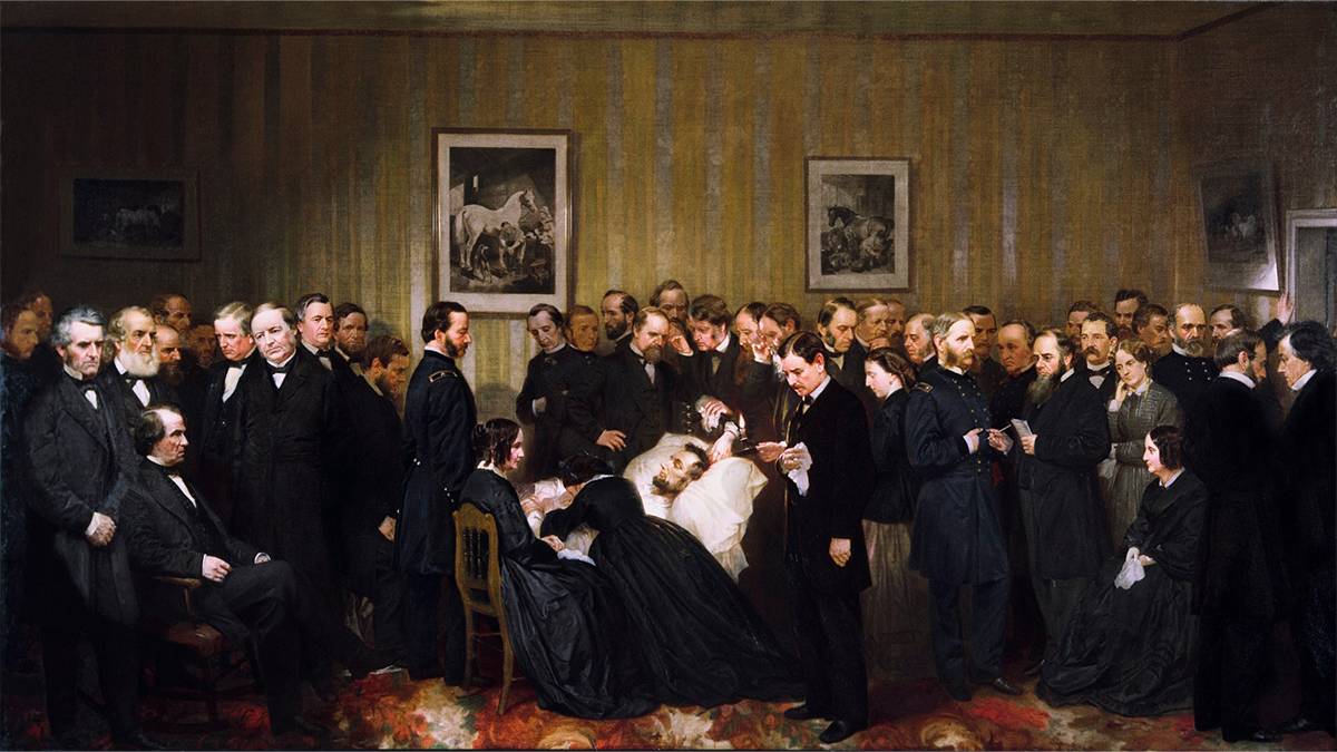 A painting depicting Abraham Lincolns last hours by Alonzo Chappel at the Chicago History Museum in Chicago, Illinois, USA