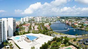 Aerial View of Hotels and Destin Florida's Emerald Coast - Destin, Florida, USA