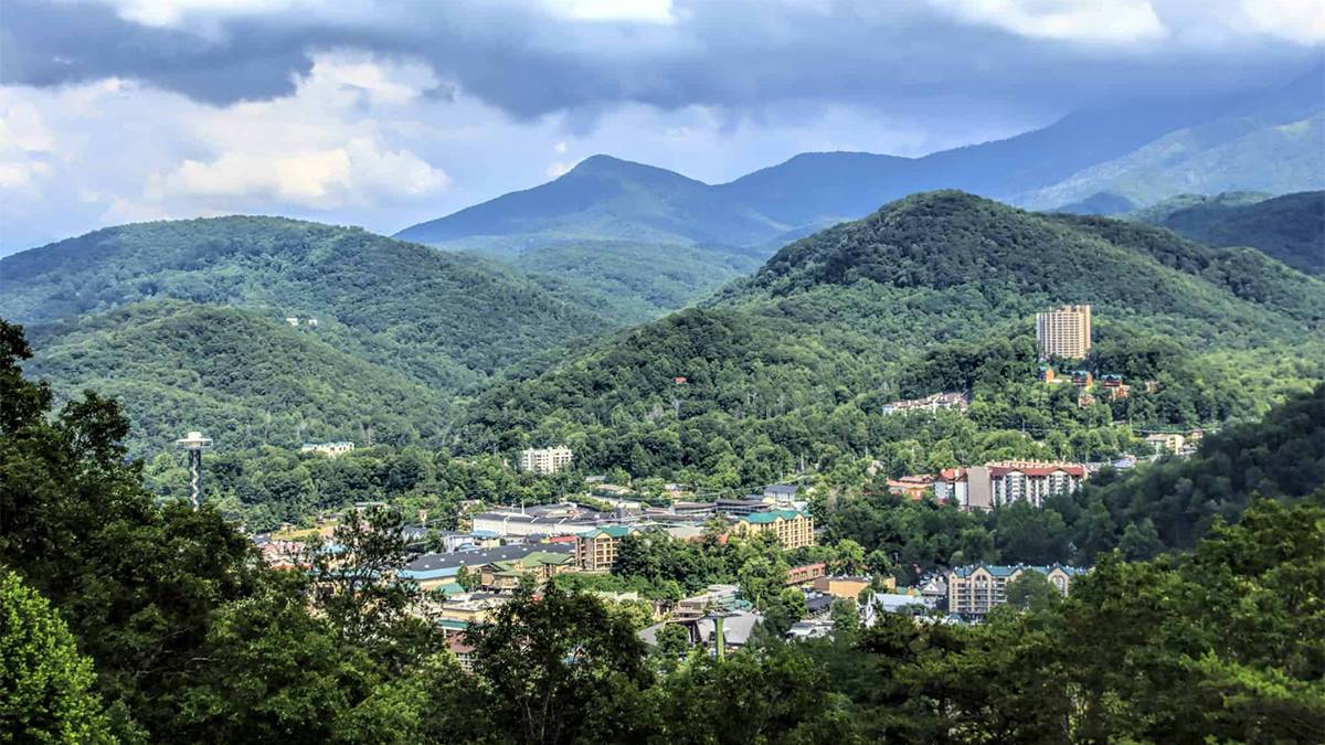 aerial view of downtown gatlinburg tennessee