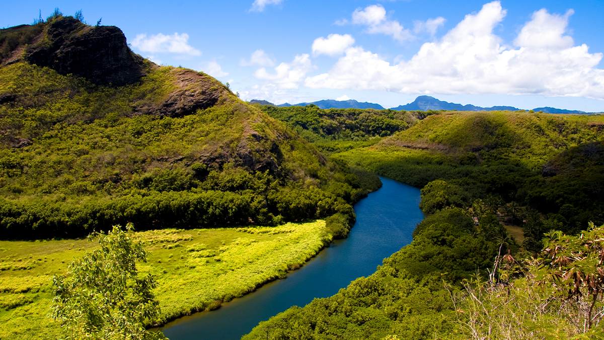 Aerial View of Wailua River in Kauai Hawaii